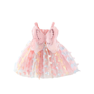 Robe d'été pour petite fille avec ailes de papillon, haut à bretelles en mousseline de soie et jupe dos nu, robe pour bébé fille - Product Image 6