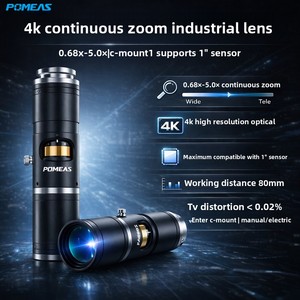 Objectif de vision industrielle POMEAS 4K à zoom 7,5X (0,68X-5,0X) avec monture C pour capteur 1 pouce, distorsion <0,02%, pour AOI - Product Image 1