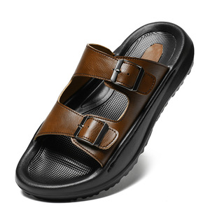 Sandalias de cuero genuino para hombre, estilo casual deportivo, para playa, resistentes al desgaste y antideslizantes, con una sola tira, para verano. - Product Image 3