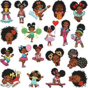 Patch brodé thermocollant en gros pour vêtements, motif fille noire de dessin animé, en tissu sergé, pour casquettes de camionneur, style fille africaine - Product Image 3