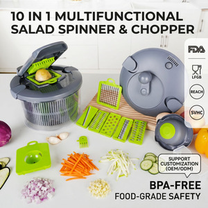 Escurridor de Ensaladas Multifuncional con Picador de Verduras, Secador de Lechuga Manual con Cuchillas Intercambiables - Product Image 1