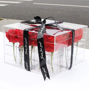 Caja acrílica de exhibición de flores con tapa, transparente, personalizada, con 25 agujeros, soporte para agua, Rosa acrílica, con <span class=keywords><strong>2</strong></span> niveles extraíbles - Product Image 2