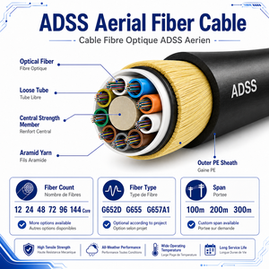 Cable de Fibra Óptica Aéreo ADSS de 12, 24 y 48 Núcleos G652D Autoportante para Proyectos de Telecomunicaciones en África - Product Image 5
