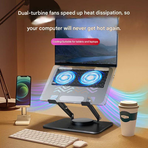 Support d'ordinateur portable réglable avec ventilateur de refroidissement, support pliable pour tablette, support de <span class=keywords><strong>bureau</strong></span> en aluminium pour MacBook, iPad, ordinateur portable - Product Image 3