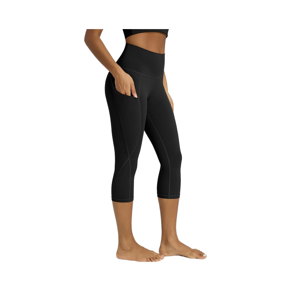 ODODOS Women's Breathable Polyamide High Waisted Yoga Capris Pocket Color Blocking Pattern Full Length Workout Athletic Pants