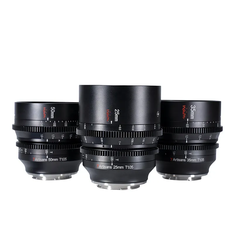 7 pengrajin 25/35/50mm T1.05 lensa bioskop APS-C untuk fujiffx Sony E Micro 4/3 Blackmagic BMPCC 4K Z CAM E2 Canon RF