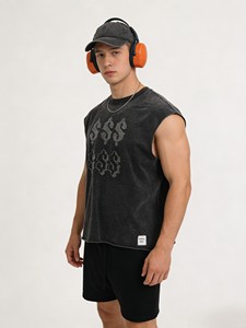 Camisetas sin Mangas Personalizadas con Pedrería para Hombre, <span class=keywords><strong>Camiseta</strong></span> Deportiva de Gimnasio con Pedrería Lavada con <span class=keywords><strong>Agua</strong></span>, Camisetas sin Mangas para Hombre de Gimnasio con Pedrería - Product Image 6