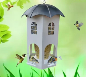 Mangeoires à oiseaux en métal très vendues, modèle château, faciles à nettoyer, pour décoration de jardin extérieur, mangeoires suspendues pour oiseaux sauvages - Product Image 4