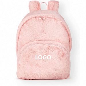 Ladies Fluffy <b>Backpack</b> Womens Classic <b>Patch</b> Logo Teddy Bear Fur Fleece Rucksack <b>Backpack</b> - Product Image 1