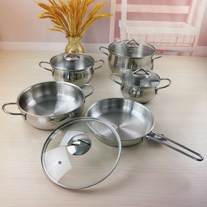 Thép không gỉ đồ nấu nướng với <span class=keywords><strong>Tempered</strong></span> <span class=keywords><strong>Glass</strong></span> Nắp Frying Pan đôi xử lý súp Nồi sữa Pan Chảo Set, thép, bạc - Product Image 1