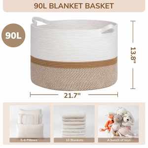 <b>Large</b> Cotton Rope <b>Basket</b> Decorative Woven Blanket <b>Storage</b> Nursery Hamper for Living Room Boho Toy <b>Storage</b> & Toy Box for Kids - Product Image 3