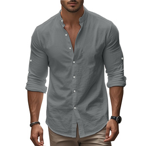 Camicia a Maniche Lunghe in <span class=keywords><strong>Lino</strong></span> di Alta Qualità per <span class=keywords><strong>Uomo</strong></span>, Casual, Tinta Unita, Traspirante, Vendita Calda Primavera-Autunno - Product Image 6