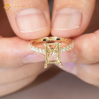 Anillo de Oro Blanco Sólido de 14k Goldleaf al por Mayor, con Media Pavé y Semimontura, Diamante Sintético de Laboratorio Corte Esmeralda, Clásico Unisex