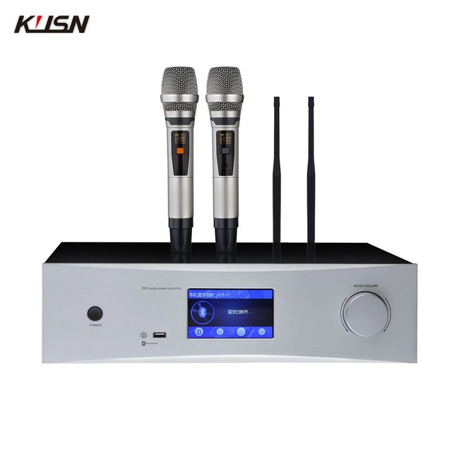 200W+200W Analog DSP Audio Power Amplifier Professional Karaoke Home Theater KTV Sound System Set with Hi-Res UFH Microphones