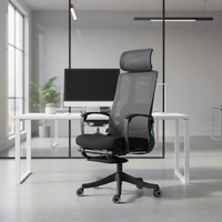 Chaise de bureau ergonomique moderne et réglable avec base pivotante et appuie-tête réglable en hauteur, fonction massage