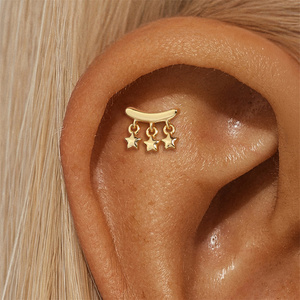 CANNER S925 Gold Plated <b>Sterling</b> <b>Silver</b> Plain Star Moonstone Fringe Four Prong 5A Zircon <b>Dangle</b> Flat Back Stud Piercing <b>Earrings</b> - Product Image 4