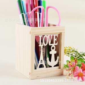 Wooden Desktop <b>Pen</b> Holder Square Natural Wood Color Cartoon Design For Office And Children Storage <b>Box</b> BT 001 - Product Image 3