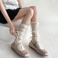 Chaussettes mi-mollet en coton fin, nouveau style printemps/été, avec bordure à volants, légèrement transparentes, style ballerine, nœud papillon, design original pour femme