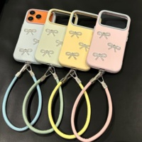 Coque de téléphone souple anti-chute pour iPhone 17 Pro Max, Apple 16 Pro, 15, avec accessoire nœud cerise assorti pour femme