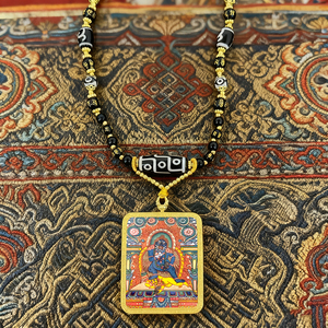 Pendentif Amulette Thangka de la Richesse du Dieu Jaune, Marque Benmingfo, avec Lanière en Bambou, Bodhisattva Manjusri Samouraï, Collier Noir - Product Image 2