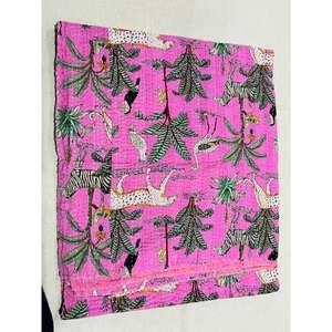 Soft Cotton Kantha <b>Quilt</b> Bedspread With Hand Block Printed Detailing Designed <b>For</b> Everyday <b>Bedding</b> Comfort And Interior - Product Image 2