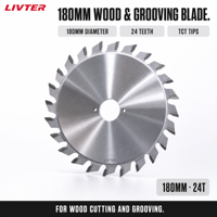 LIVTER Lame de scie circulaire de 180 mm de diamètre avec 24 dents pour la coupe et le rainurage du bois