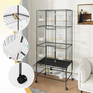 Jaula Moderna de Lujo <span class=keywords><strong>Grande</strong></span> de Metal con Diseño Abierto, Casa de Cría de Loros de Hierro Fundido con Ruedas en el Techo para Guacamayos, Cacatúas y Periquitos, Plástico - Product Image 4