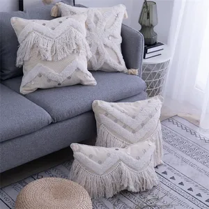 높은 판매 수제 커버 베개 커버 목화 Boho 부족 Tufted Pillowcase 니트 바닥 쿠션 쿠션 커버