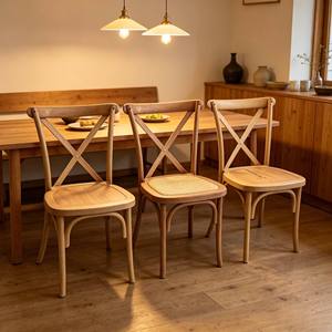 Light Natural Oak Color Plastic Cross Back <b>Dining</b> <b>Chair</b> <b>Stackable</b> X-Back <b>Chair</b> for Wedding Banquet Restaurant - Product Image 5