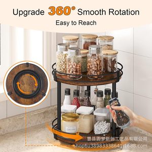 Cross-border wooden kitchen <b>spice</b> <b>rack</b>, <b>rotating</b> organizer, storage <b>rack</b>, high-value wooden home coffee <b>rack</b> - Product Image 3