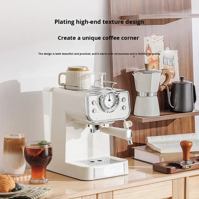 Italian Semi-automatic High-pressure Coffee Machine 20 Bar 2-Cup Capacity Steam Heating Milk Frother for Household Use