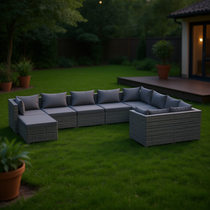 Ensemble de salon de jardin en rotin PE gris modulaire, mobilier d'extérieur, 10+ places, design contemporain - Product Image 2