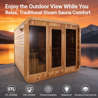 Sauna extérieur moderne en bois massif, type cube, pour 4 à 8 personnes, sauna finlandais à vapeur sèche, poêle électrique, panneau de commande, chauffage 6KW, salle de spa de jardin