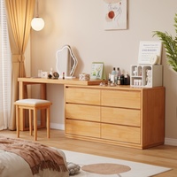 Coiffeuse moderne en bois massif de caoutchouc avec tiroirs, ensemble de maquillage extensible pour chambre à coucher, tailles personnalisées, sans miroir