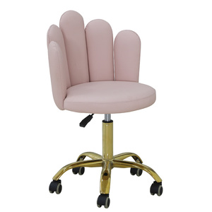 Modern Shell Back Salon <strong>Stool</strong>, <strong>Pink</strong> &amp; Gold Rolling Chair for Barber Shop Reception/Styling Area - Product Image 6