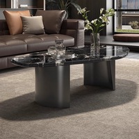 Table basse de salon moderne italienne minimaliste en marbre noir irrégulier en forme de rose