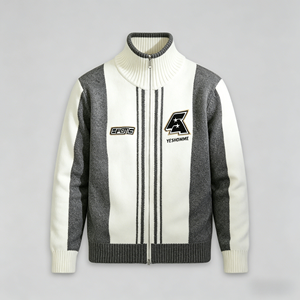 <span class=keywords><strong>Cardigan</strong></span> en tricot pour <span class=keywords><strong>homme</strong></span> à col montant zippé, style <span class=keywords><strong>vintage</strong></span>, rayé, avec broderie de lettres, décontracté et chaud - Product Image 2