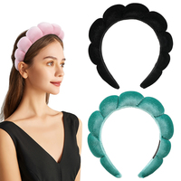 Bandeau en velours pour femme avec éponge intégrée pour le maquillage, les soins du visage et la douche