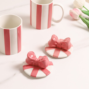 New Product Aesthetic Coffee Cup Cute Bow Lid Ceramic Mug for Girls - Product Image 5