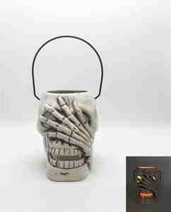 Lanterne d'halloween <span class=keywords><strong>de</strong></span> tête <span class=keywords><strong>de</strong></span> mort, en céramique, avec poignée, 8 pouces, <span class=keywords><strong>Lot</strong></span> <span class=keywords><strong>de</strong></span> projecteur - Product Image 4