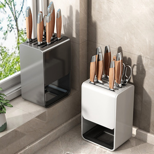 <b>Wall</b> <b>Mounted</b> Knife Rack Rectangle Metal <b>Shelf</b> <b>With</b> Storage <b>Drawer</b> For Kitchen Countertop Organization - Product Image 1