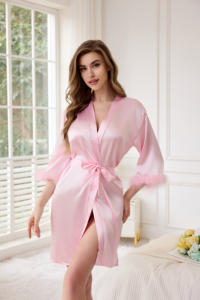 Sfy4042 <span class=keywords><strong>vestaglia</strong></span> da sposa stile francese da <span class=keywords><strong>donna</strong></span> a manica lunga accappatoio di lusso per il trucco delle damigelle da sposa <span class=keywords><strong>pigiama</strong></span> - Product Image 4