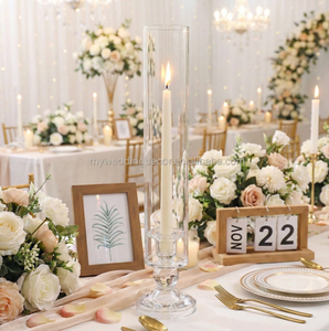 K62 Candélabre de mariage moderne en cristal transparent à 5 bras de haute qualité avec couvercle tubulaire, centre de table, porte-bougie à 5 têtes - Product Image 1