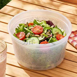 Tazón redondo de plástico PP con diseño floral para avena, desayuno, contenedor de almacenamiento de alimentos, tazón desechable de boca ancha para servir. - Product Image 3