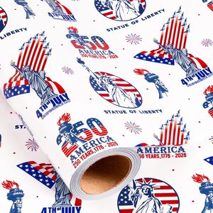 4th Of July <b>Wrapping</b> <b>Paper</b> 17 Inch X 16.5 Feet Patriotic Gift Wrap Statue Of Liberty Usa Flag Design - Product Image 1