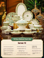 Service de vaisselle moderne en porcelaine fine de Jingdezhen avec motifs floraux européens, compatible lave-vaisselle et four, idéal pour la maison, les mariages et les banquets.
