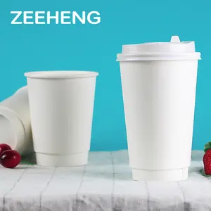 Venta directa de fábrica de grado alimenticio, vasos de papel blanco de doble pared para café