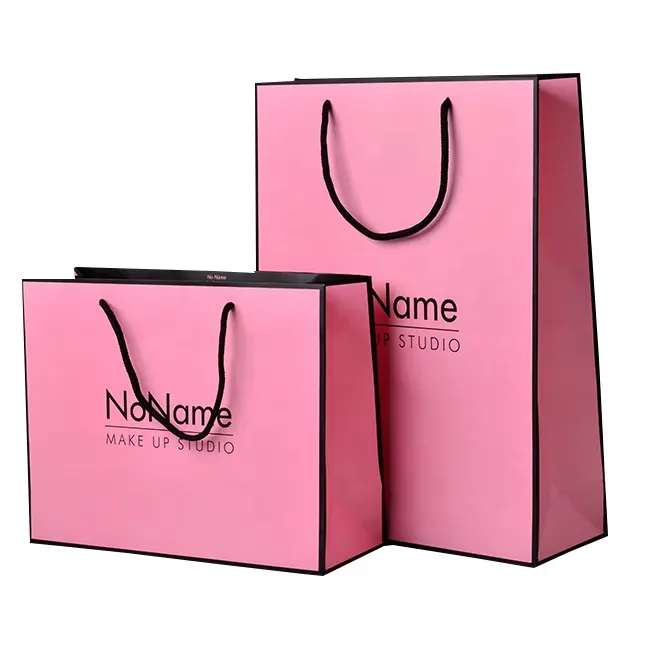 Customized Logo Printed Pink Glossy Matt Underwear Garment Shoes Clothing Shopping Paper Bags With Handle