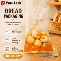 Sac d'emballage pour pain et pâtisserie en plastique CPP transparent, personnalisé, plus solide, inodore, avec logo imprimé sur une face et attaches