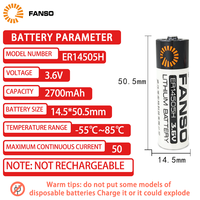 Batterie au lithium FANSO ER14505H AA 3,6 V 2600 mAh adaptée aux instruments intelligents, localisateur, bâton de patrouille